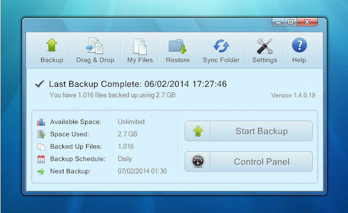 YesBackup's desktop app for Windows